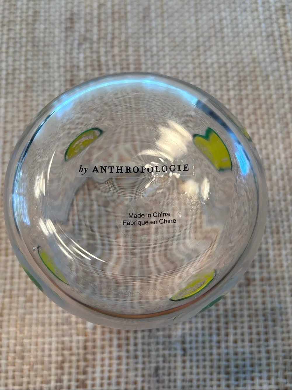Anthropologie Icon Juice Hand-Blown Glass with Lemon/Lime Slices. 17.25 oz